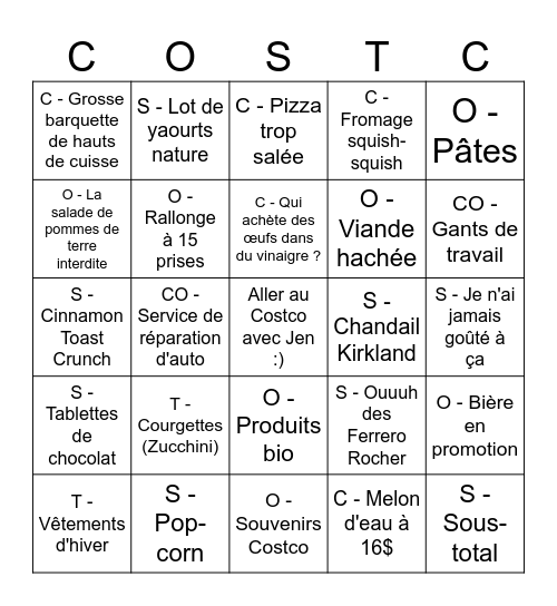 Bingo Cotsco! Bingo Card