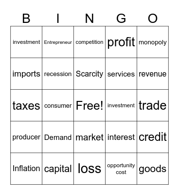 Economics Bingo Card