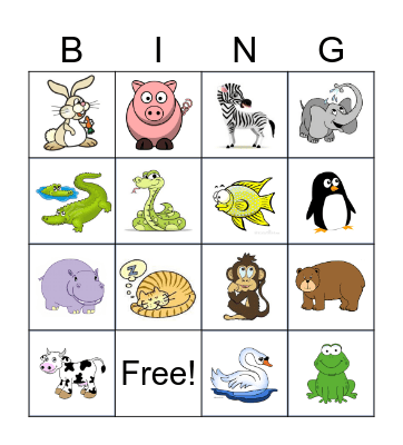 Animal Bingo Card