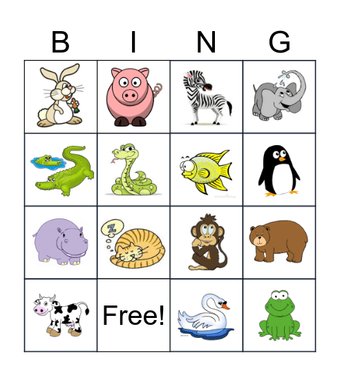 Animal Bingo Card