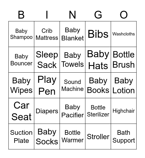 Baby Bingo! Bingo Card