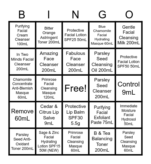 AESOP AURA Bingo Card