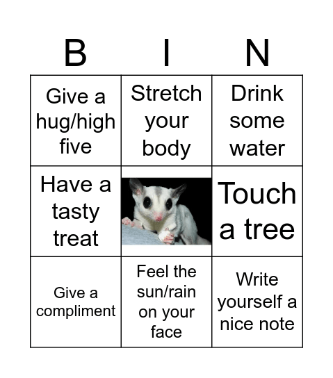 Q2Q self care Bingo Card