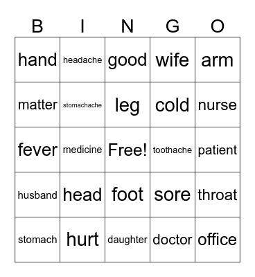 Health Bingo Card