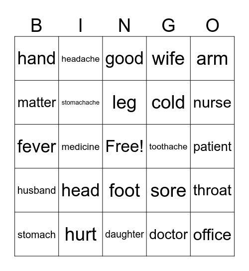 Health Bingo Card