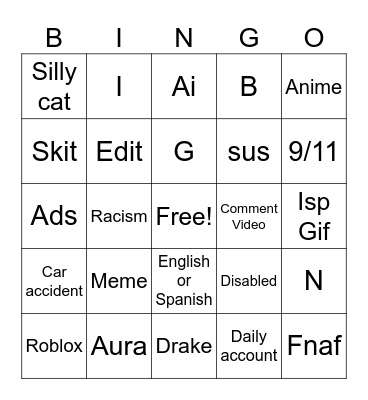 Instagram Bingo Card