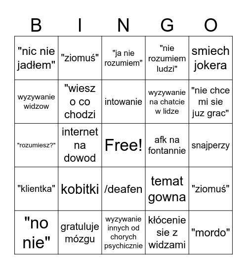 mamonskie Bingo Card