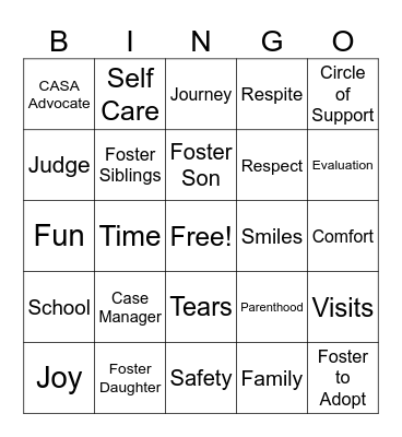Foster Shower Bingo Card