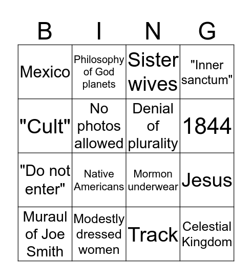 Temple bingo Card