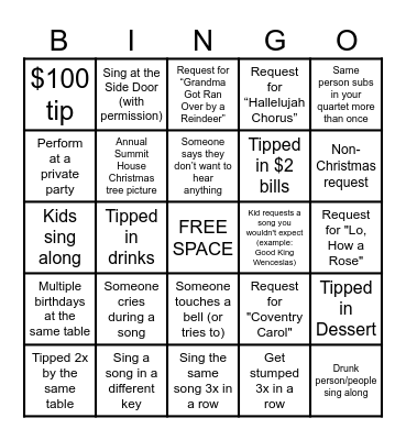Caroler Bingo Card
