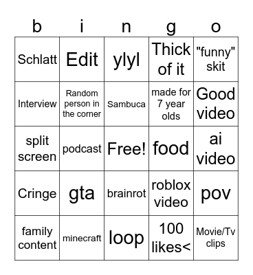 yt shorts bingo Card