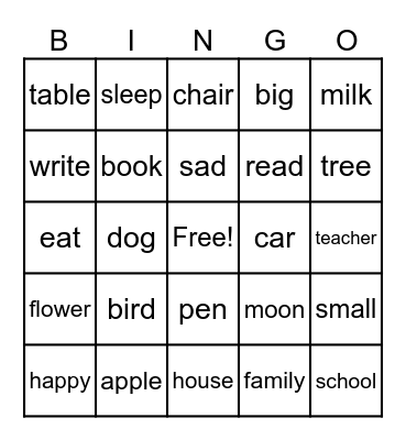 English VocabularyUntitled Bingo Card