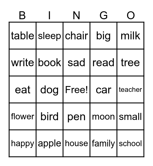 English VocabularyUntitled Bingo Card
