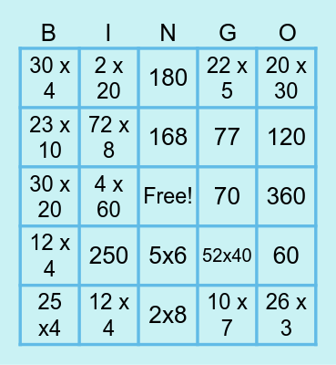 Multiplication Bingo Card