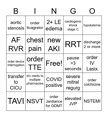 Cardiology IV Bingo Card