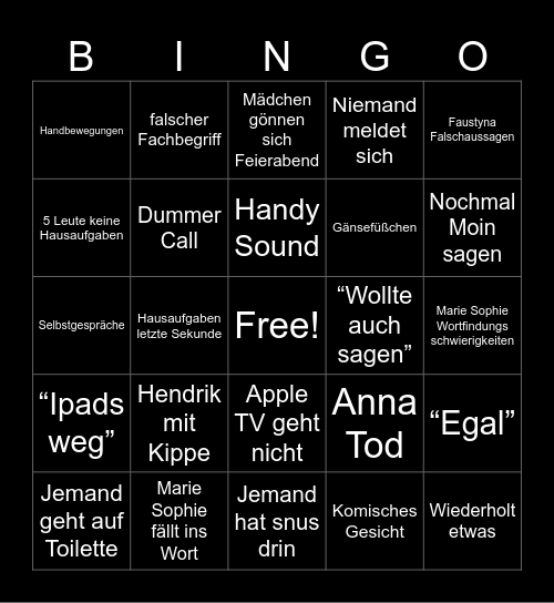 Schulbingo Card