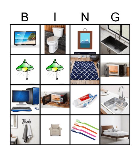 Household Items Bingo Card