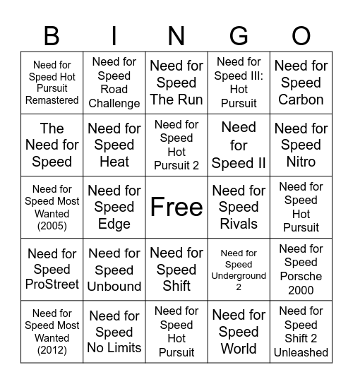 NFS Bingo Card