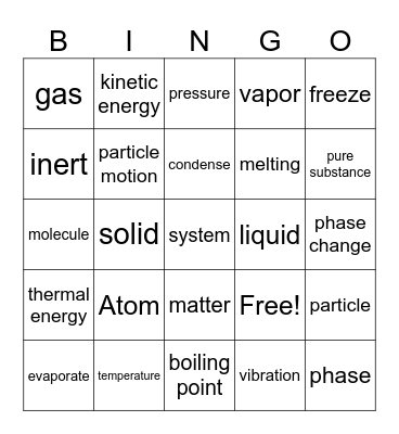 States of Matter Bingo Card