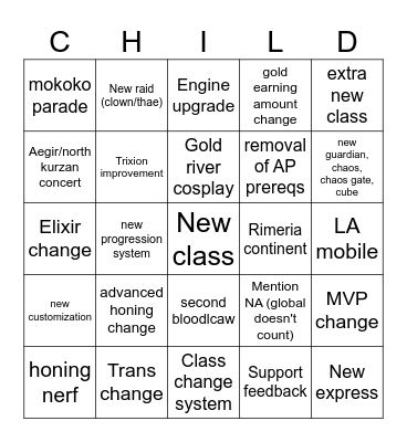 LOA on winter Bingo Card