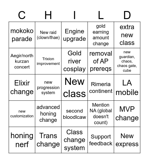 LOA on winter Bingo Card