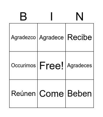 -ER/IR Verbs Bingo Card