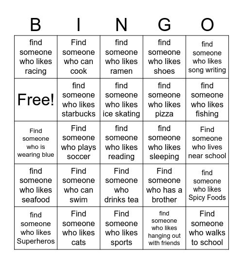 Find Someone Bingo Card