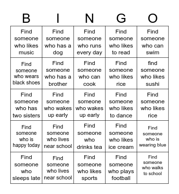 Find Someone Bingo Card