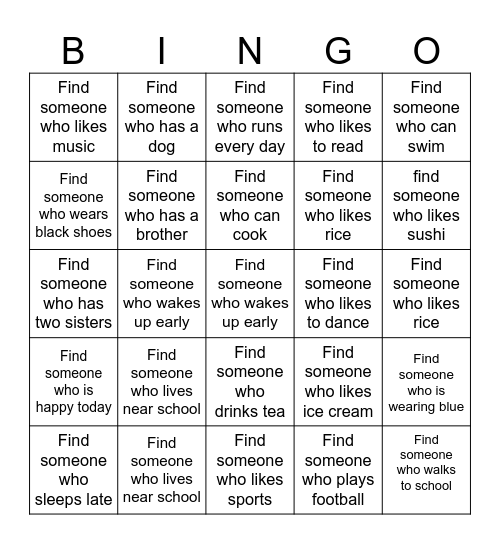 Find Someone Bingo Card