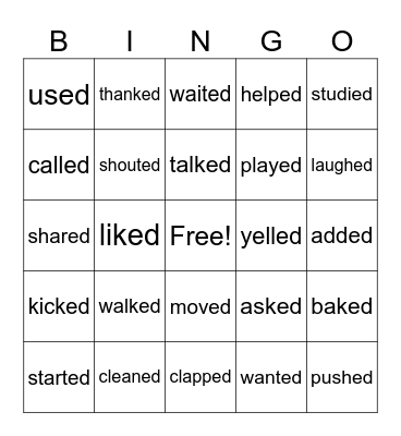 Regular past tense verbs Bingo Card