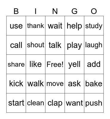 Regular past tense verbs Bingo Card