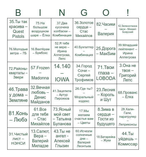 МУЗЛОТО Bingo Card