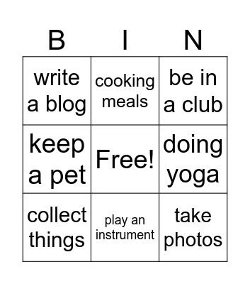 HOBBIES Bingo Card