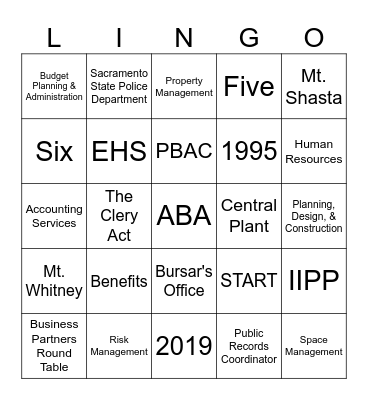 ABA LINGO Bingo Card
