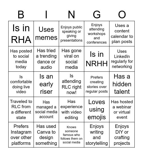 RLC Trail to Triumph Educational Session Bingo Card