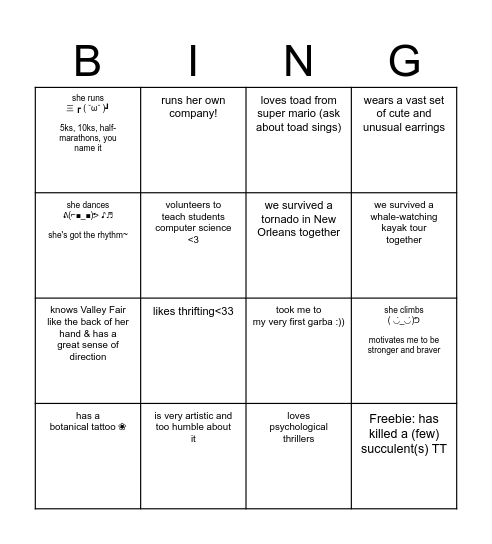 bingo with my friendos Bingo Card