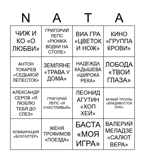 Morozova Bingo Card