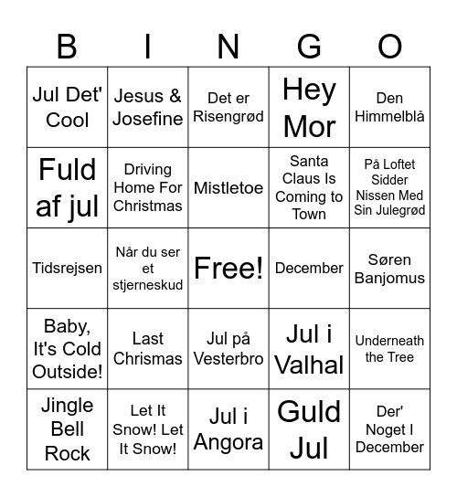 Julemusik Bingo Card