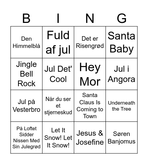 Julemusik Bingo Card