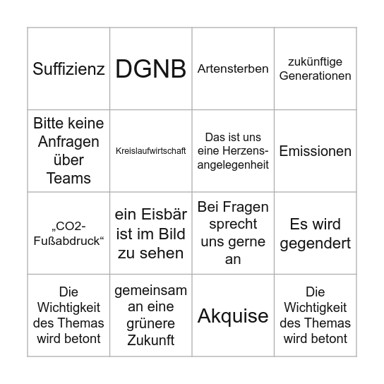 Nachhaltigkeits-Bullshit-Bingo Card