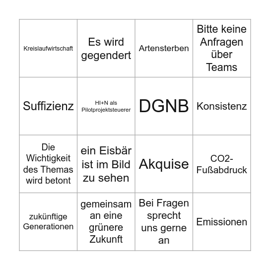 Nachhaltigkeits-Bullshit-Bingo Card