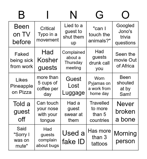 6 Bingo Card