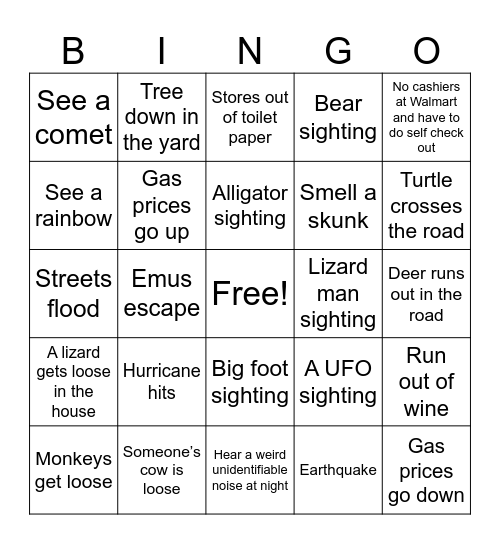 SC Bingo card Bingo Card