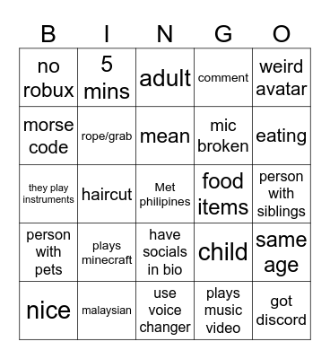 Untitled Bingo Card