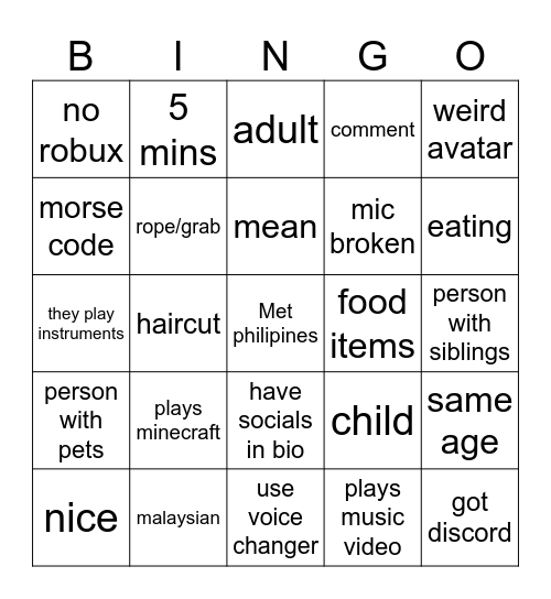 Untitled Bingo Card