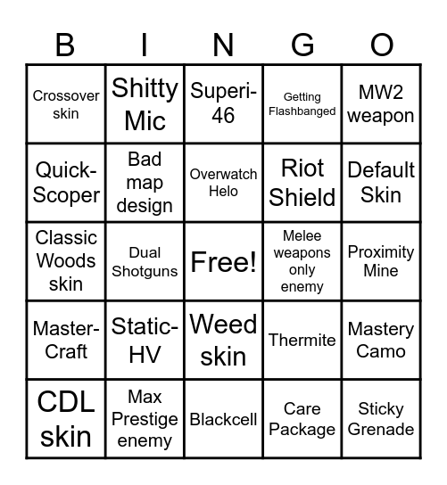 Post-Season 6 MW3 Bingo Card