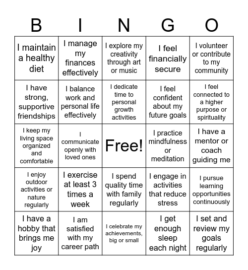 Wheel Of Life 1 Bingo Card