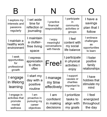 Wheel Of Life 3 Bingo Card