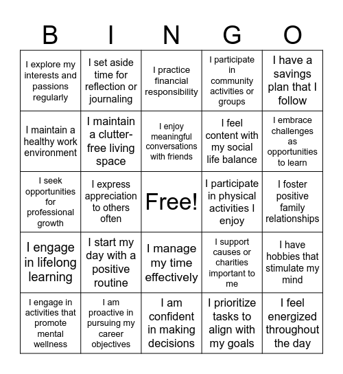 Wheel Of Life 3 Bingo Card