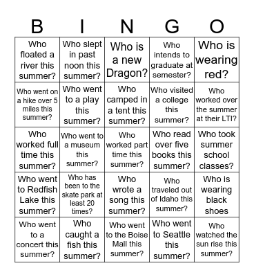 Dragons Back to School Bingo Card